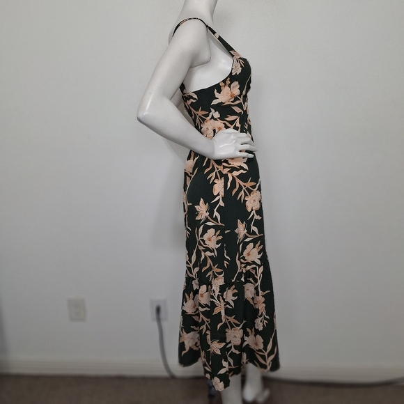 (NEW) Sweetheart Neck Green Dark Cottagecore Prairie Floral Tiered Midi Dress M - Picture 10 of 14